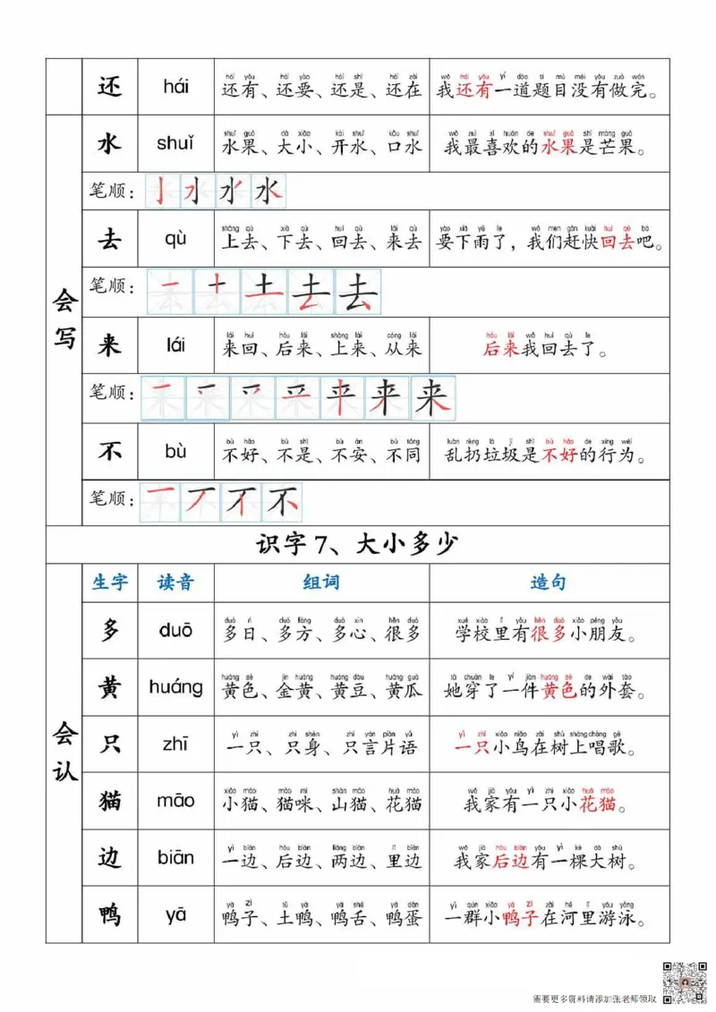 一上语文生字，组词，造句_一年级上下册资料_一年级直播间资料