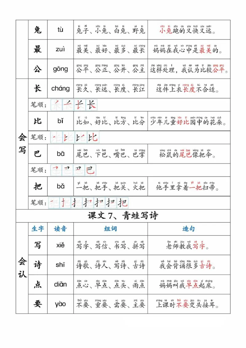 一上语文生字，组词，造句_一年级上下册资料_一年级直播间资料