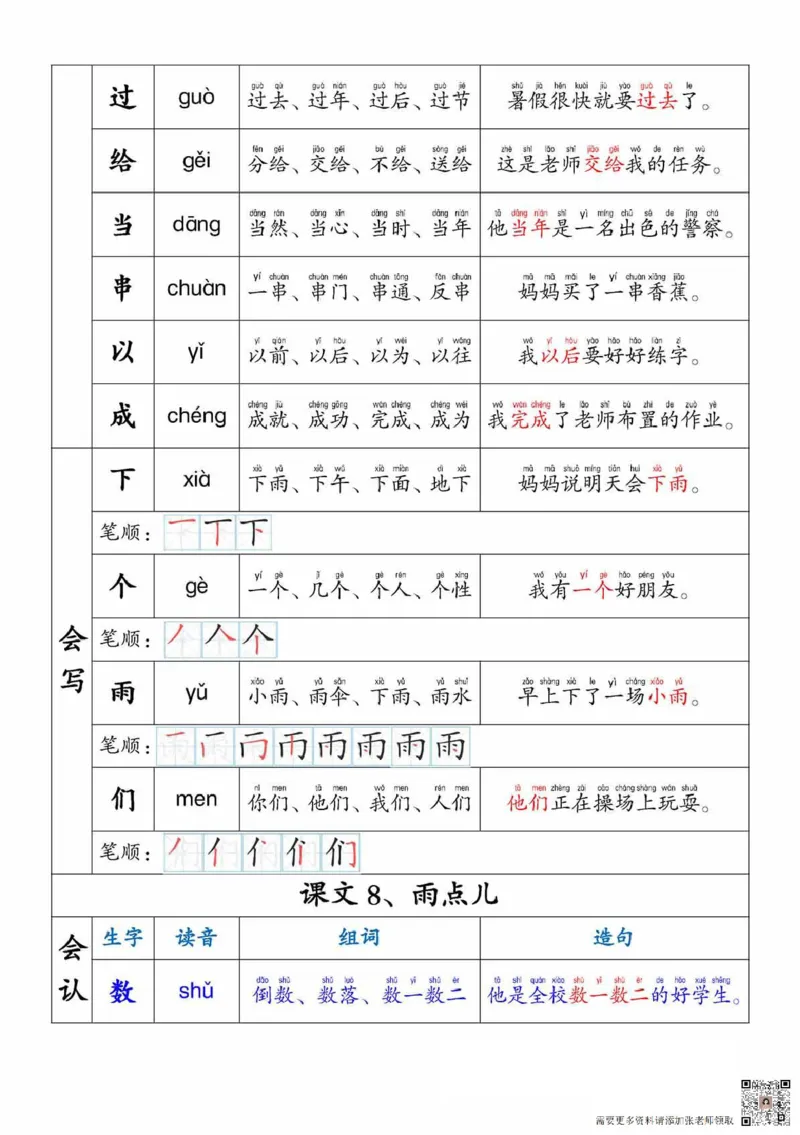 一上语文生字，组词，造句_一年级上下册资料_一年级直播间资料