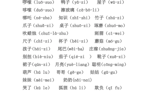 小学一年级上册-轻声词语_一年级上下册资料_小学一年级学习资料-25年更新版_1-01、小学一年级语文上册_01、知识汇总