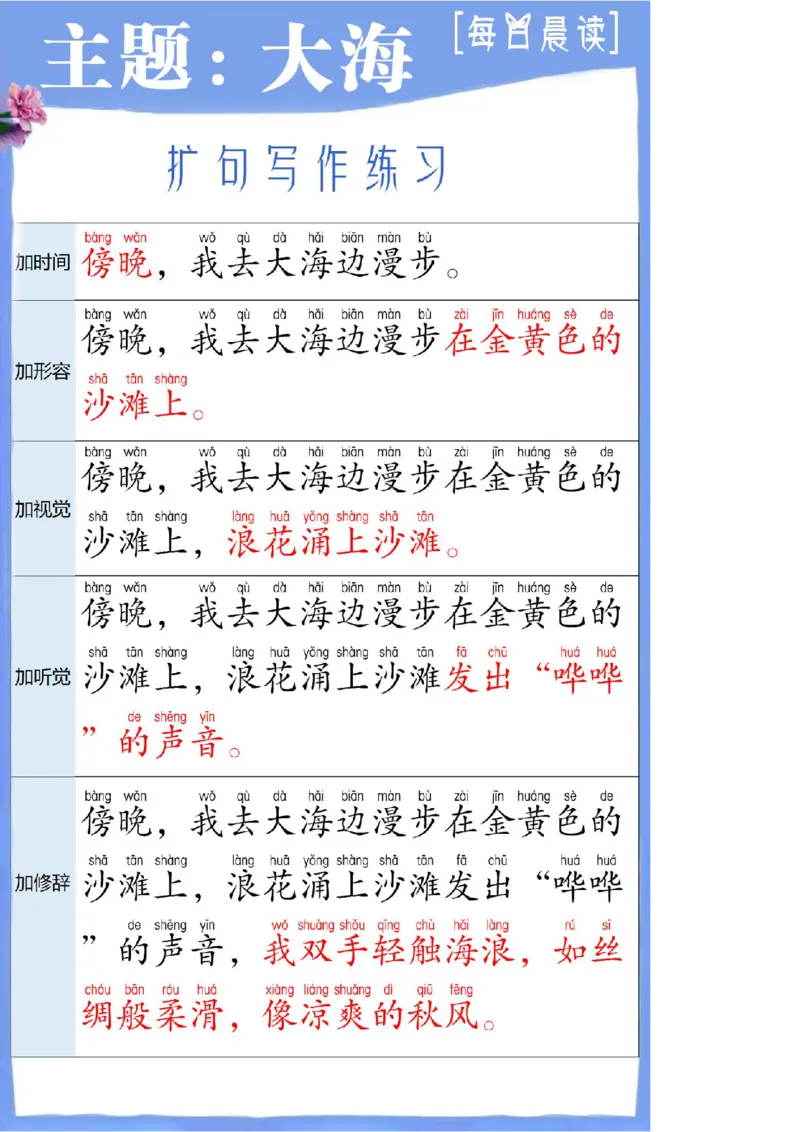 扩句写作练习晨读_一年级上下册资料_小学一年级学习资料-25年更新版_1-00、幼小衔接_幼小衔接每日晨读篇_晨读扩句