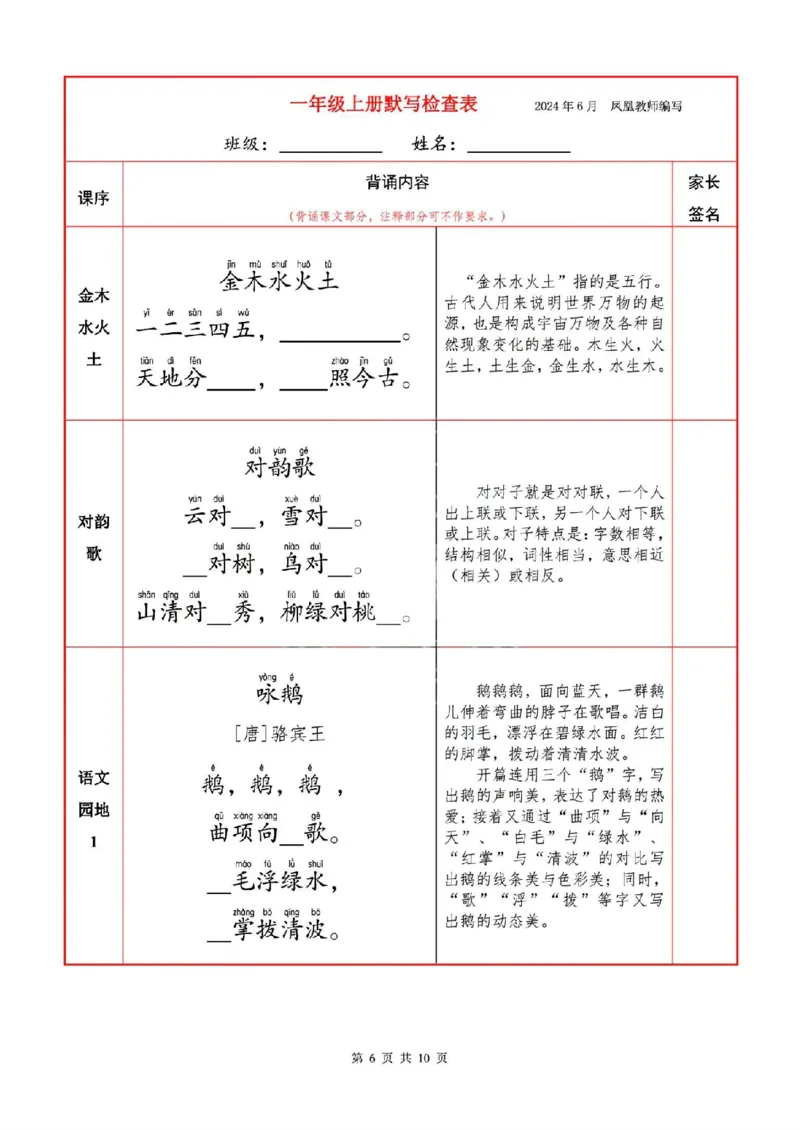 一语上必背内容默写表_一年级上下册资料_小学一年级学习资料-25年更新版_1-01、小学一年级语文上册_01、知识汇总_语文一（上）重点文件总汇