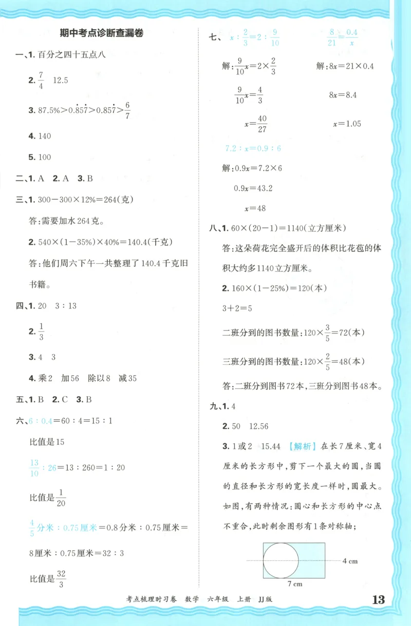 六年级数学上册冀教版25秋《王朝霞考点梳理时习卷》答案_25秋小学语数英习题试卷_数学_冀教版_1-6年级数学上册冀教版25秋《王朝霞考点梳理时习卷》