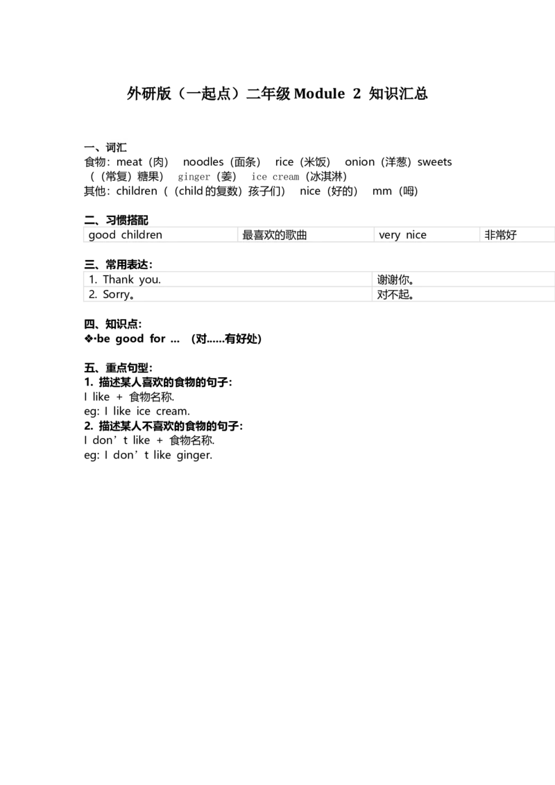 外研版一起点二年级上册Module2知识点汇总_二年级上下册资料_二年级语数英上下册学习资料_3-7-5、小学二年级英语上册_外研版一起点_1、知识点总结