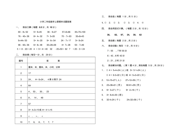 小学二年级数学上册期末试卷及答案(1)_二年级上下册资料_小学二年级学习资料-25年更新版_2-03、小学二年级数学上册_2-3-2、练习题、作业、试题、试卷_通用_期末测试题