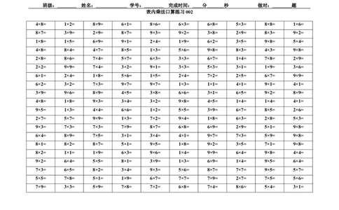 小学二年级上册上学期-数学表内乘法口算练习题3_二年级上下册资料_小学二年级学习资料-25年更新版_2-03、小学二年级数学上册_2-3-2、练习题、作业、试题、试卷_通用