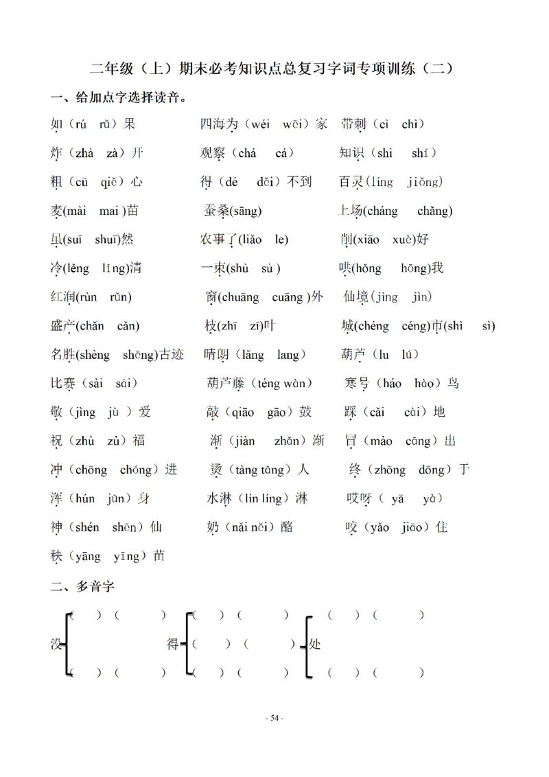 二（上）语文期末：同步单元字词.字形.字音字义专项_二年级上下册资料_小学二年级学习资料-25年更新版_2-01、小学二年级语文上册_2-1-2、练习题、作业、试题、试卷_专项练习