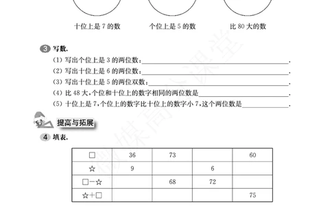一年级下册数学试题-一课一练：2.4百以内数的表示（2）沪教版_一年级上下册资料_小学一年级学习资料-25年更新版_1-04、小学一年级数学下册_1-4-2、练习题、作业、试题、试卷_沪教版