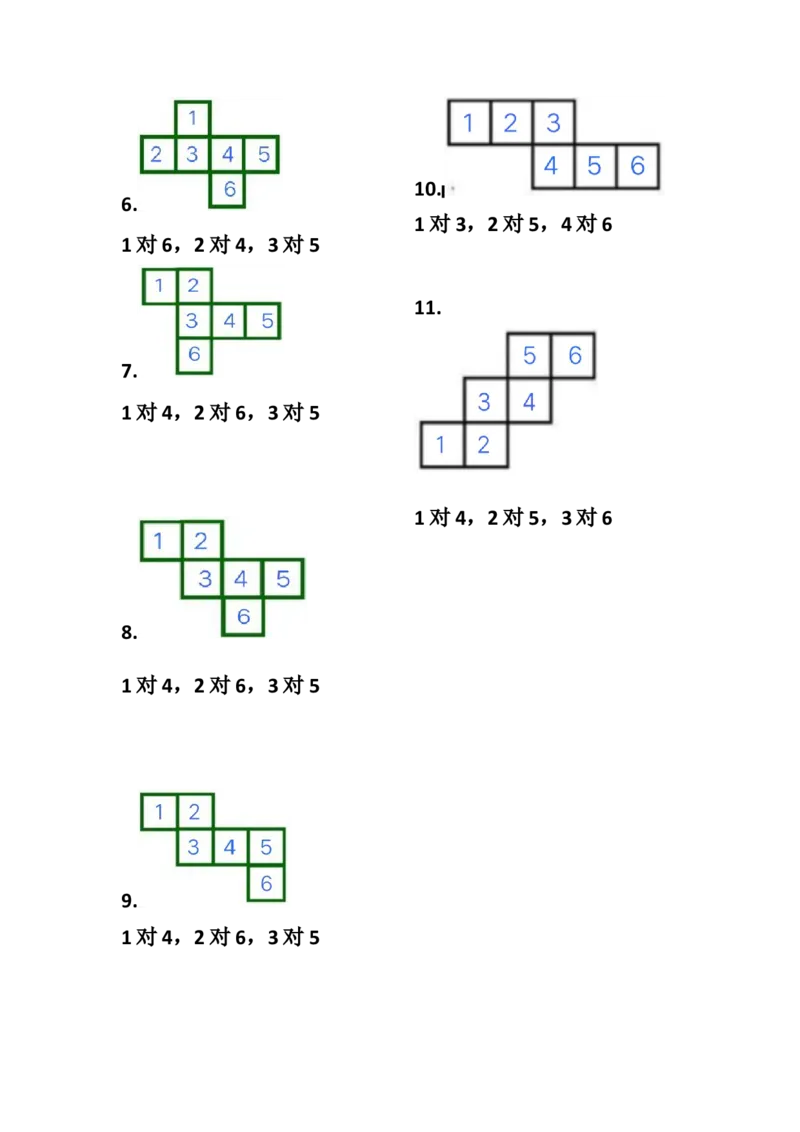 一年级下册数学-正方体展开图之对面数字-训练_一年级上下册资料_小学一年级学习资料-25年更新版_1-04、小学一年级数学下册_1-4-2、练习题、作业、试题、试卷_通用_通用重点必背+专项练习