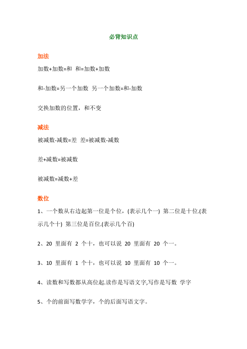 小学一年级数学上册必背知识点整理_一年级上下册资料_一年级上语数英上下册学习资料_3-6-3、小学一年级数学上册_人教版_1、知识点总结