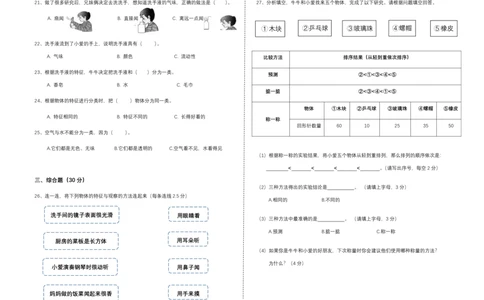 一下期中检测卷_一年级上下册资料_小学一年级学习资料-25年更新版_1-10、小学一年级科学下册_教科版_期中测试卷