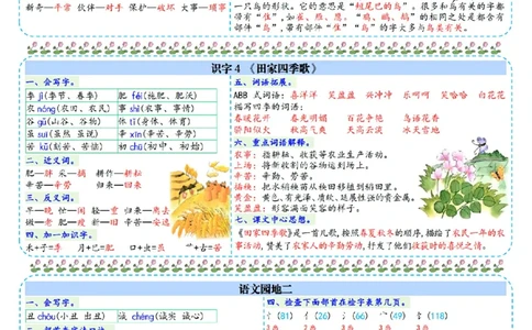 新二年级上册语文一课一贴彩色课课贴_25秋语文1-6课课贴