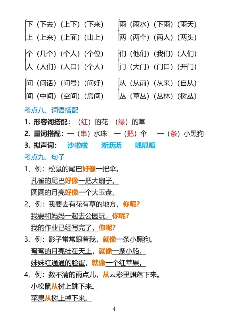一上语文1&middot;8单元考点总结(1)(1)_一年级上下册资料_一年级上册小红书同款资料_一年级上册资料