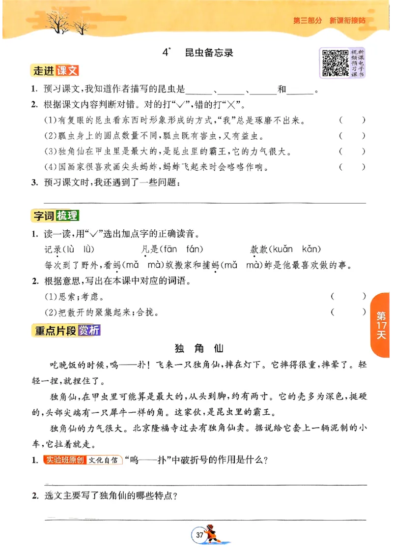 实验班寒假衔接三年级语文_三年级上下册资料_53黄冈多个品牌系列资料_语文