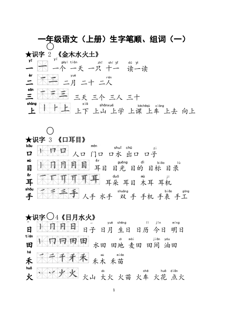 一年级语文上册生字笔顺、组词大全_一年级上下册资料_小学一年级学习资料-25年更新版_1-01、小学一年级语文上册_01、知识汇总