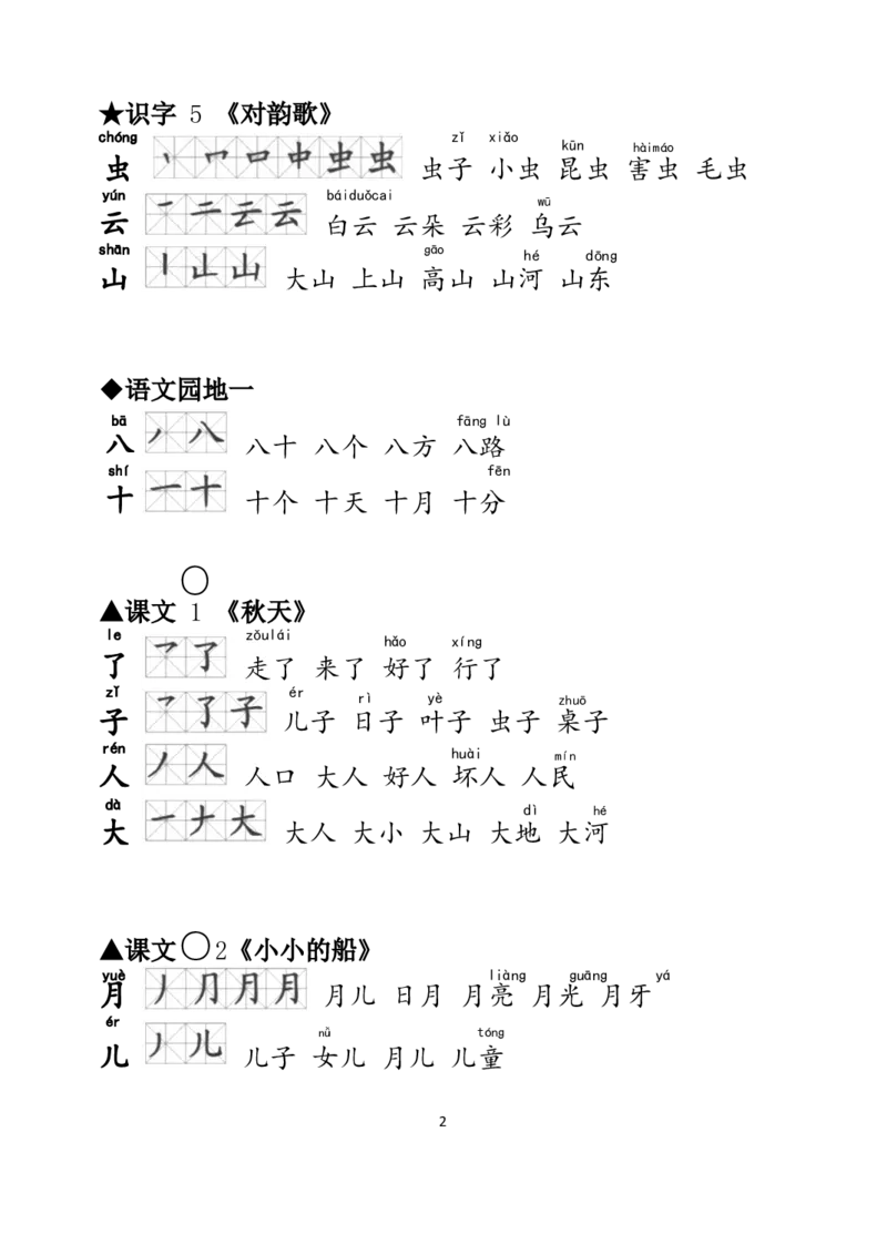 一年级语文上册生字笔顺、组词大全_一年级上下册资料_小学一年级学习资料-25年更新版_1-01、小学一年级语文上册_01、知识汇总