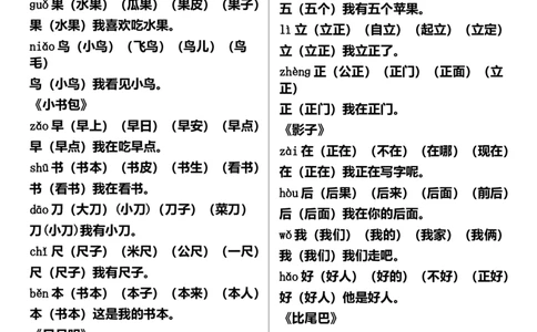 写字表生字组词造句_一年级上下册资料_一年级上语数英上下册学习资料_3-6-1、小学一年级语文上册_统编、部编、人教（语文全国统一只有一个版）_6、专项练习_组词造句