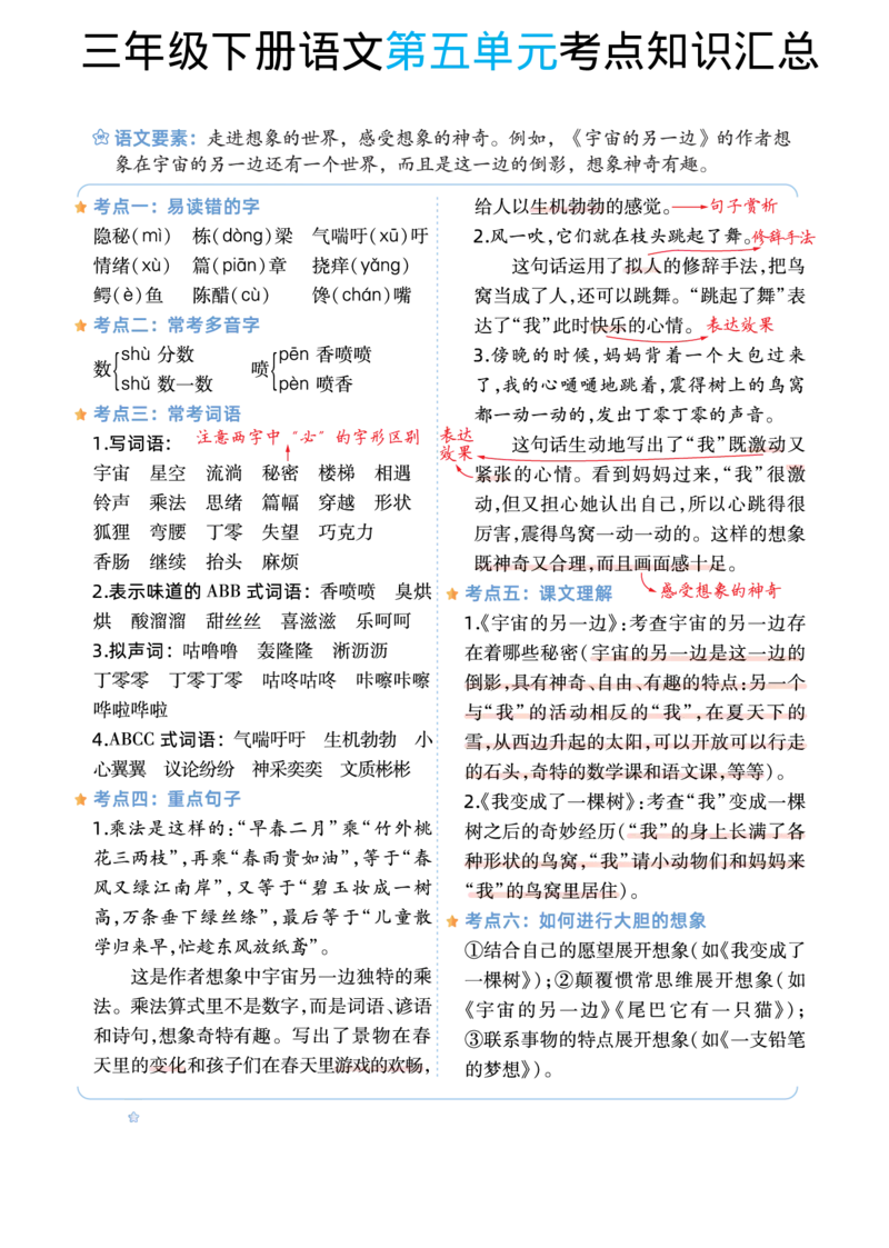 语文期末复习三年级下册语文1-8单元考点知识汇总_三年级上下册资料_小学三年级学习资料-25年更新版_3-02、小学三年级语文下册_3-2-1、学习资料、复习、知识点、归纳汇总