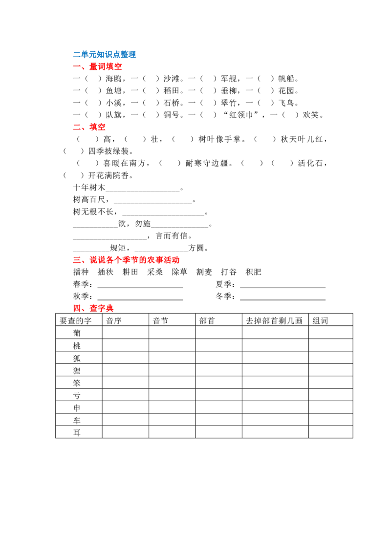 第1-8单元知识点常考题_二年级上下册资料_二年级语数英上下册学习资料_3-7-1、小学二年级语文上册_统编、部编、人教（语文全国统一只有一个版）_3、单元测试卷