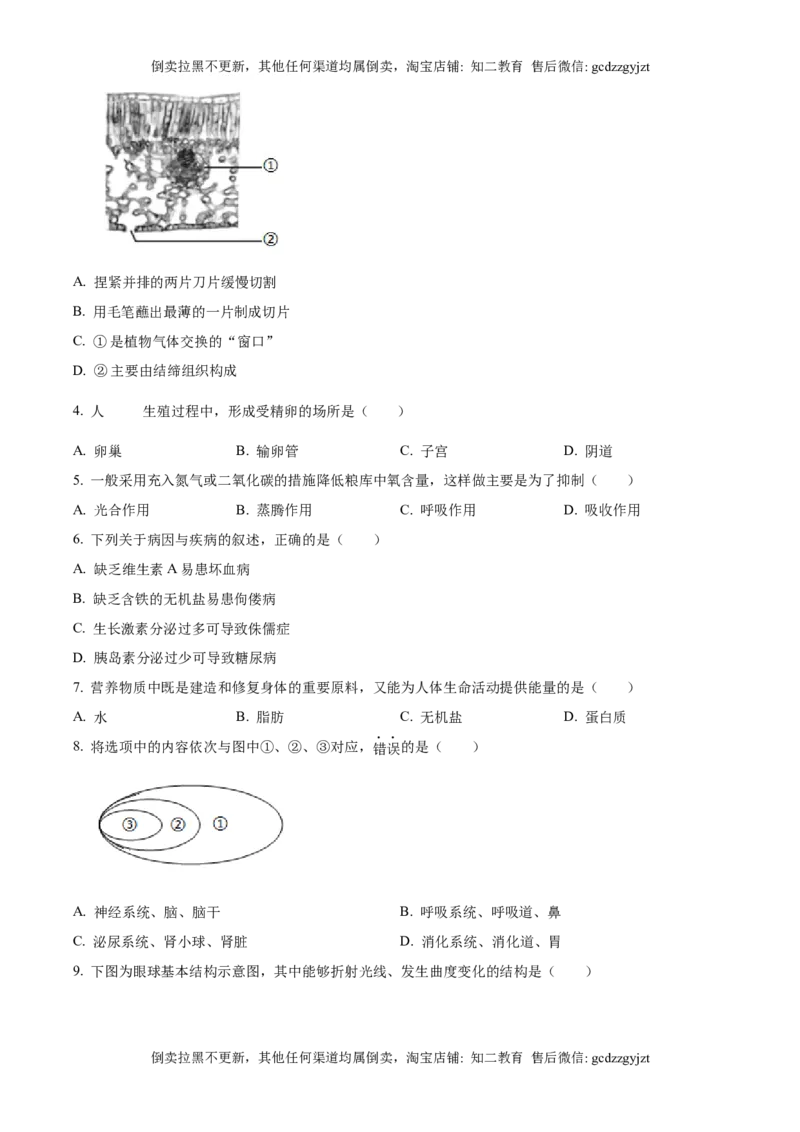 精品解析：2025年吉林省长春市中考生物真题（原卷版）_吉林省长春市-历年中考真题_9-吉林省长春市-中考生物（21-25）_精品解析：2025年吉林省长春市中考生物真题