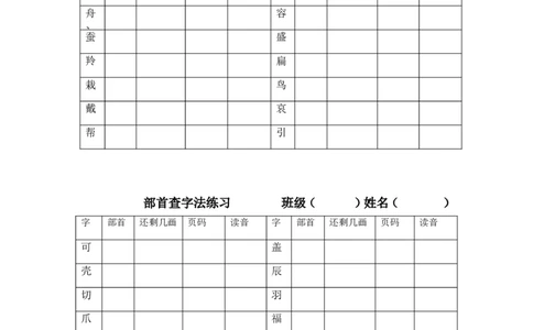 部编版二年级上册部首查字法练习模板打印版_二年级上下册资料_小学二年级学习资料-25年更新版_2-01、小学二年级语文上册_2-1-2、练习题、作业、试题、试卷_专项练习
