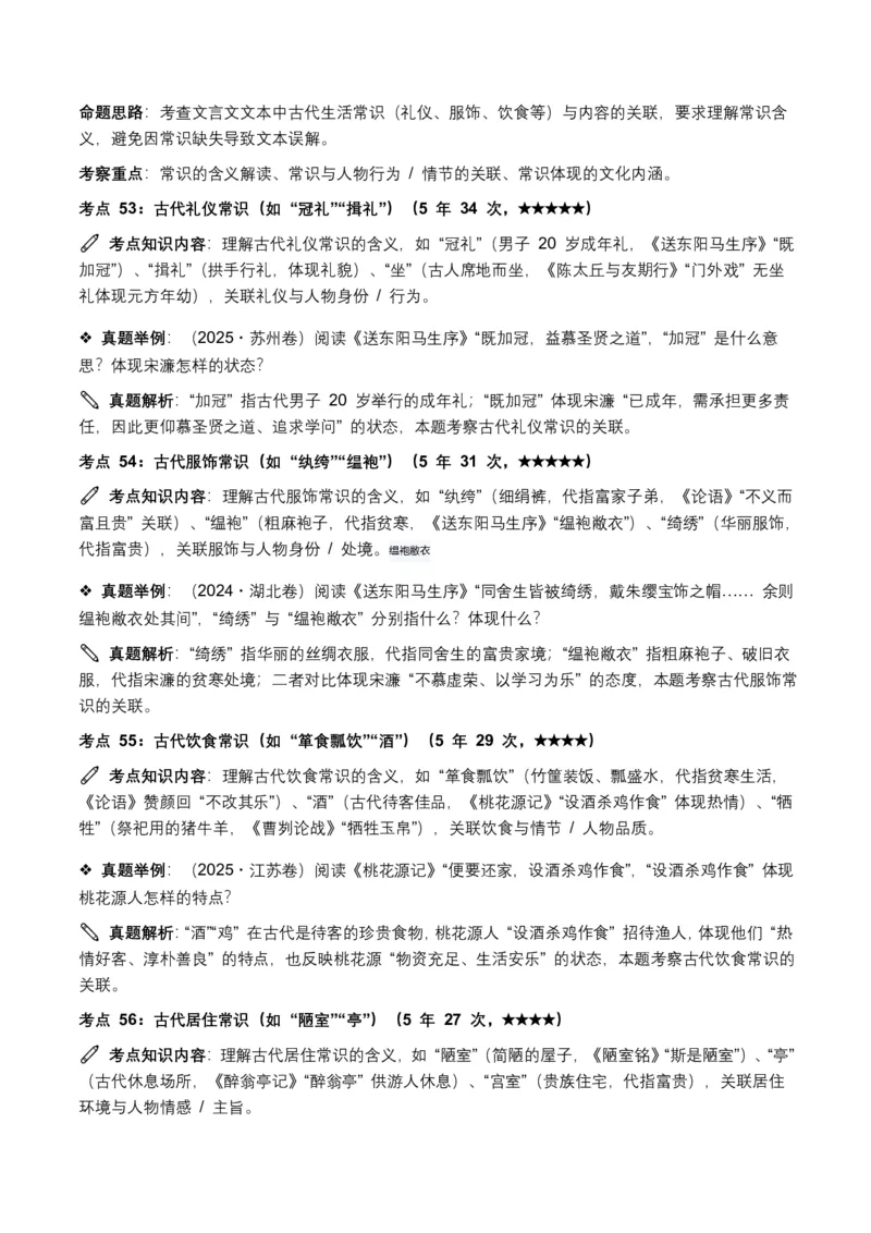 近5年全国各地中考语文古诗文阅读(文言文内容理解)100个高频考点+30个高频易错点_462026中考语文一轮复习练考点+练专题+练模块_古诗文阅读之(文言文内容理解)