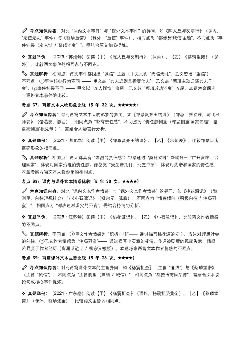 近5年全国各地中考语文古诗文阅读(文言文内容理解)100个高频考点+30个高频易错点_462026中考语文一轮复习练考点+练专题+练模块_古诗文阅读之(文言文内容理解)