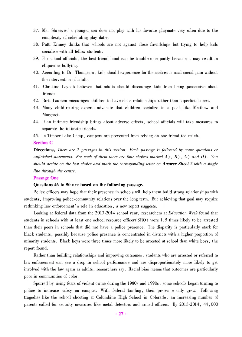大学英语六级绝密押题试卷及解析（6套）_六级_六级押题试卷