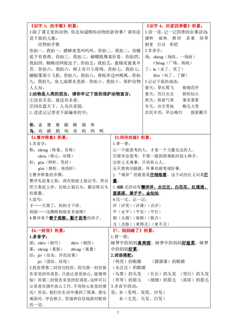考点知识点_二年级上下册资料_二年级语数英上下册学习资料_3-7-1、小学二年级语文上册_统编、部编、人教（语文全国统一只有一个版）_1、知识点总结_期末总复习