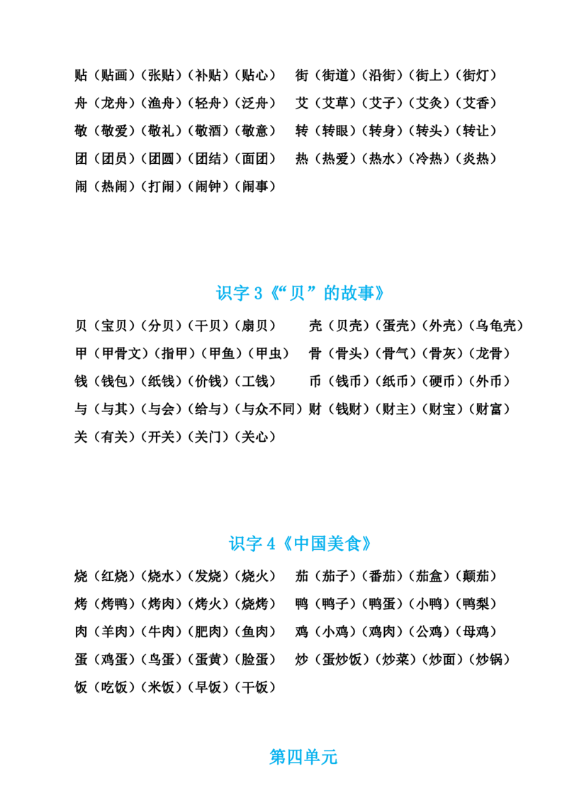 部编版语文二年级下册生字组词汇总_二年级上下册资料_小学二年级学习资料-25年更新版_2-02、小学二年级语文下册_2-2-1、复习、知识点、归纳汇总