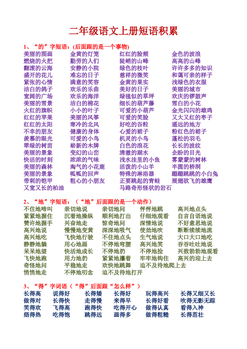 短语积累(的、地、得)_二年级上下册资料_二年级语数英上下册学习资料_3-7-1、小学二年级语文上册_统编、部编、人教（语文全国统一只有一个版）_1、知识点总结_专项-字词句子