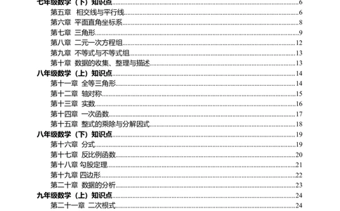 初中数学知识点归纳汇总_吉林省长春市-历年中考真题_2-吉林省长春市-中考数学（2016-2025）