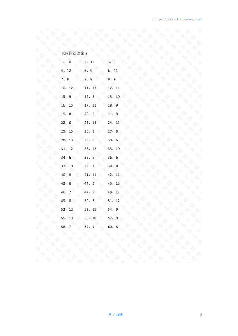 表内除法第1~20篇（高级）答案_小学数学口算竖式脱式计算应用题一二三四五六年级上下册电_小学数学口算题库电子版（1-6）_小学数学口算二年级_口算题适合2年级
