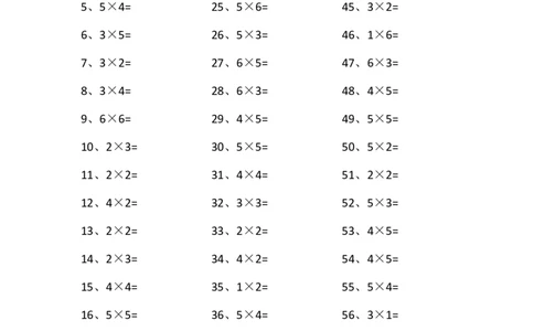 表内乘法第61-80篇（初级）_小学数学口算竖式脱式计算应用题一二三四五六年级上下册电_小学数学口算题库电子版（1-6）_小学数学口算二年级_口算题适合2年级