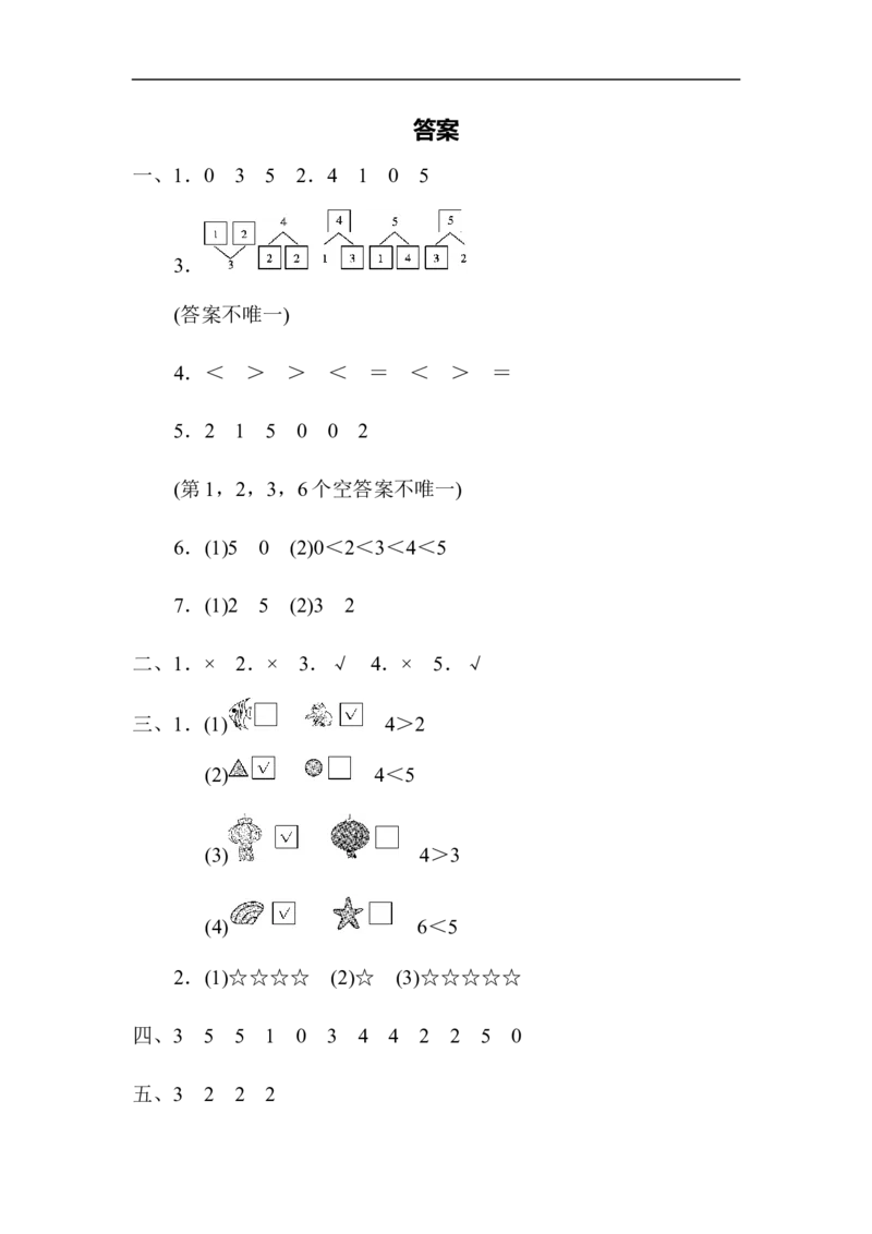 期中测试卷2_新人教版小学数学同步练习题上下册一课一练电子_2023新人教版小学数学1年级上册习题试卷试题（102份+155份）_期中测试卷（3份）