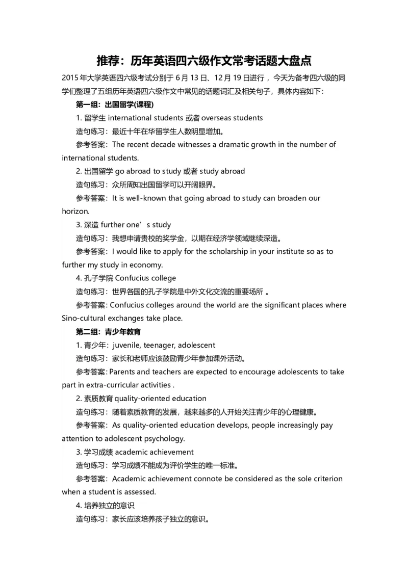 推荐：历年英语四六级写作常考话题大盘点_六级_六级写作专项_六级写作