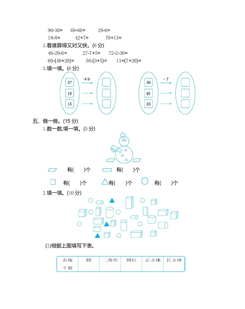 重点小学一年级下册-数学期末检测卷（2）含答案_一年级上下册资料_小学一年级学习资料-25年更新版_1-04、小学一年级数学下册_1-4-2、练习题、作业、试题、试卷_通用