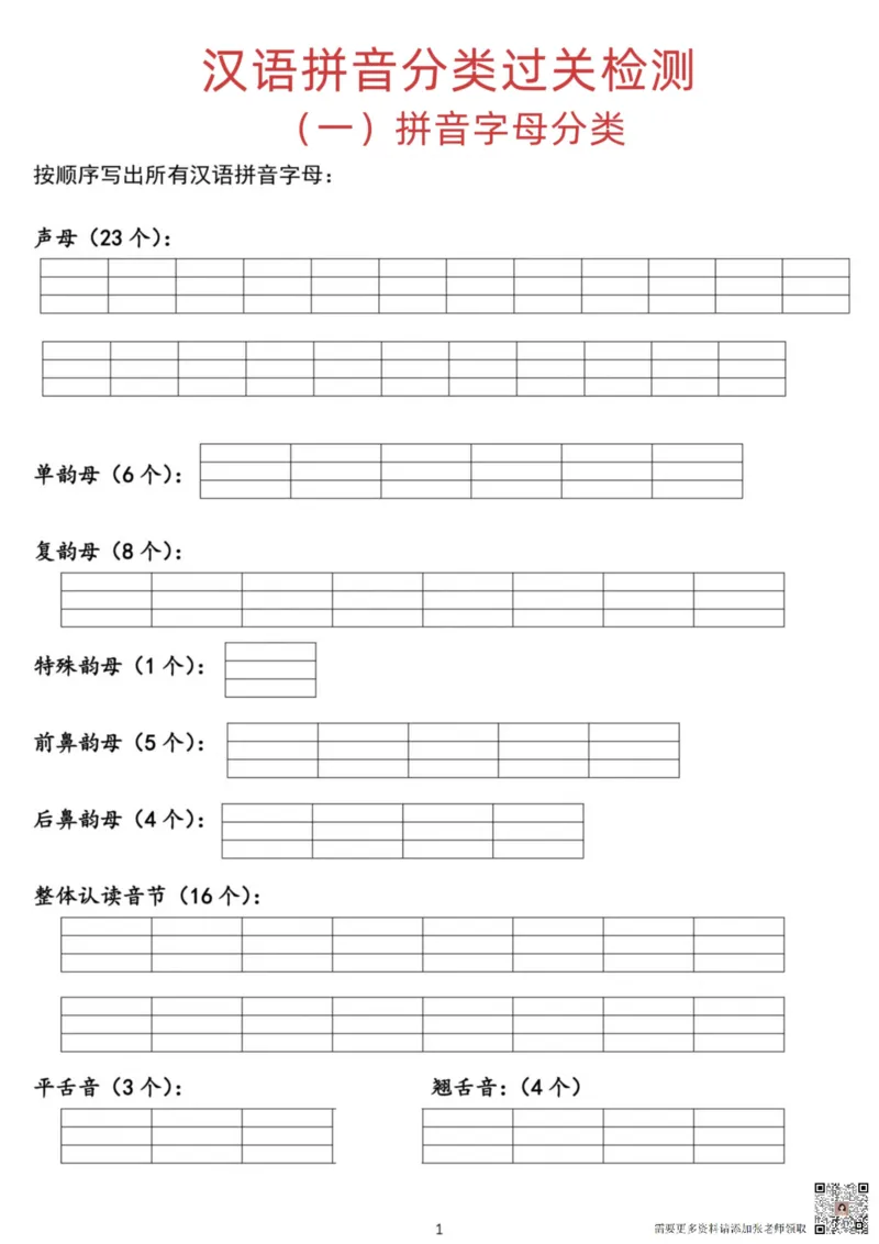 汉语拼音分类过关检测7.30_一年级上下册资料_一年级上册小红书同款资料_一年级上册资料