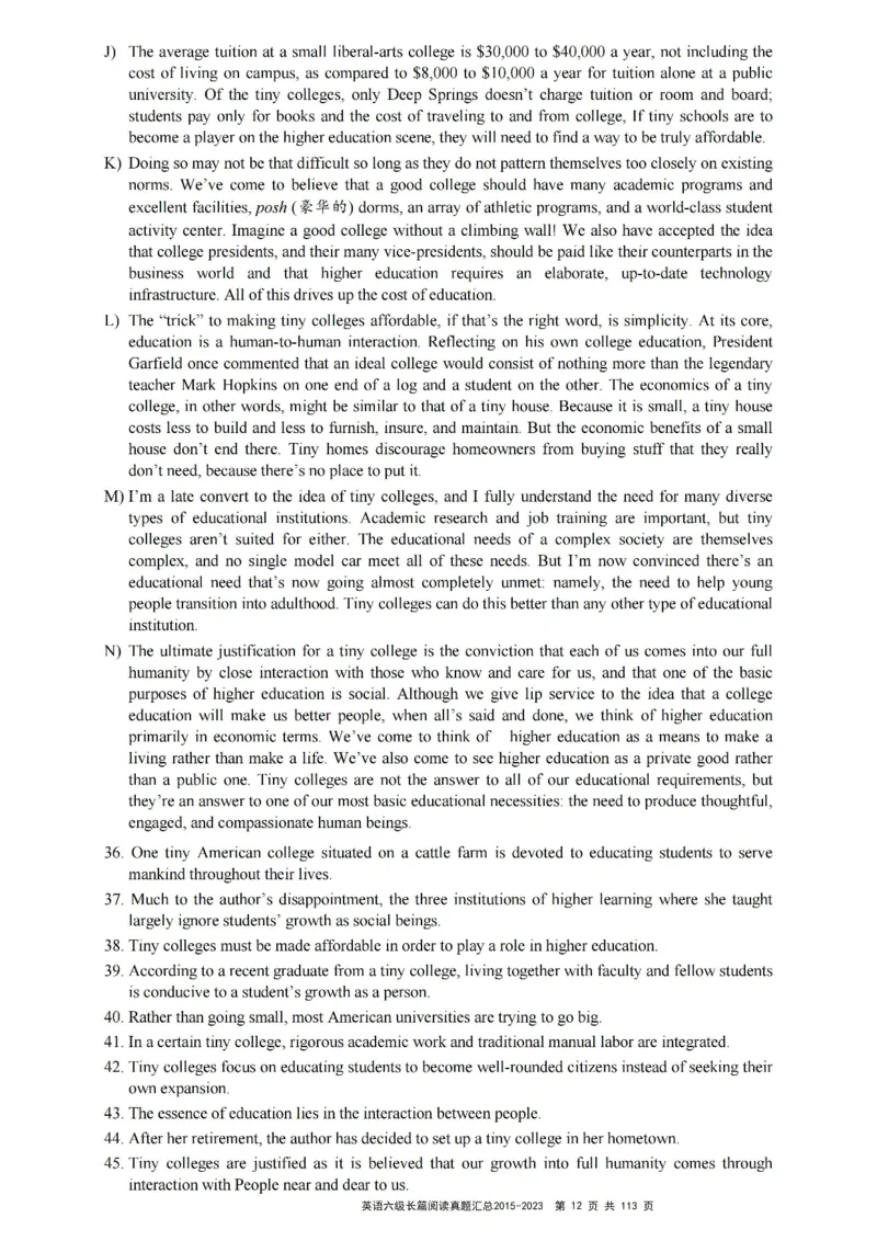 六级长篇阅读真题2015-2023.12_六级_六级长篇阅读