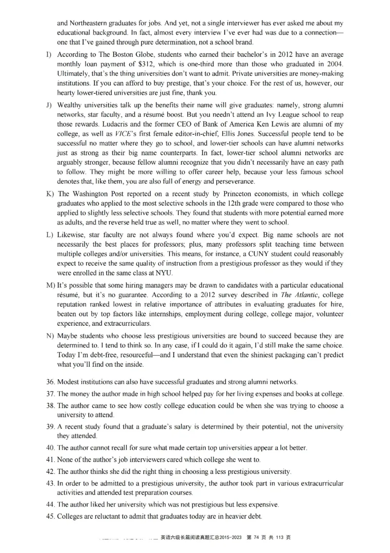 六级长篇阅读真题2015-2023.12_六级_六级长篇阅读