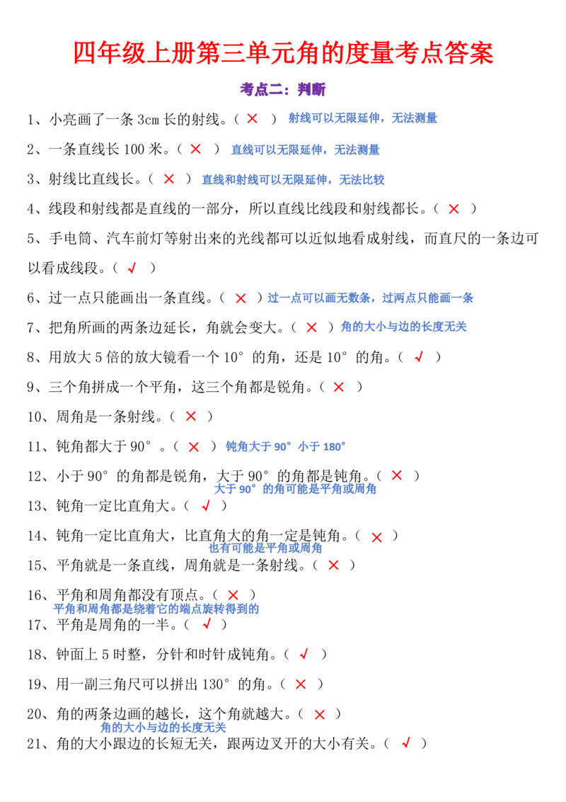 答案版24秋数学角的度量专项练习_一到六小学晨读晚默晨诵晚读_四年级上册各类资料(小纸条知识点默写单)