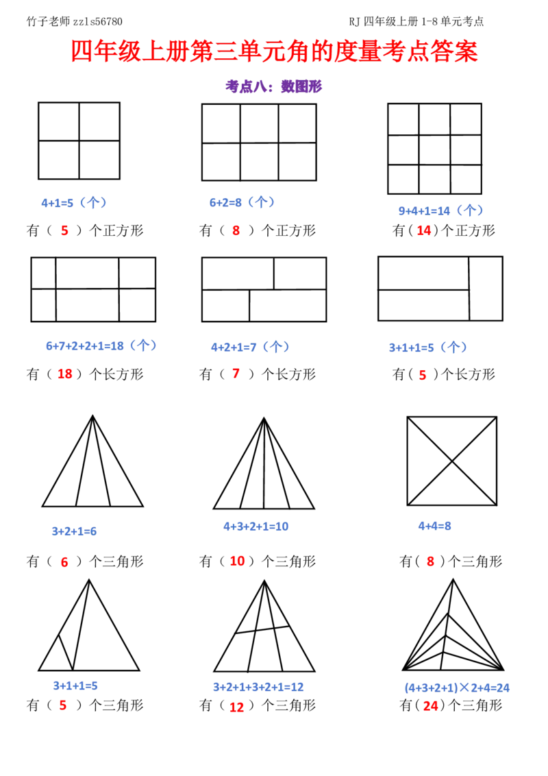 答案版24秋数学角的度量专项练习_一到六小学晨读晚默晨诵晚读_四年级上册各类资料(小纸条知识点默写单)