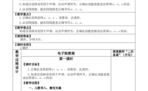 汉语拼音1ɑoe优质版教案_25秋七彩课堂统编版语文一年级上册教学资源包_七彩课堂统编版语文一年级上册教案_优质版教案_第二单元