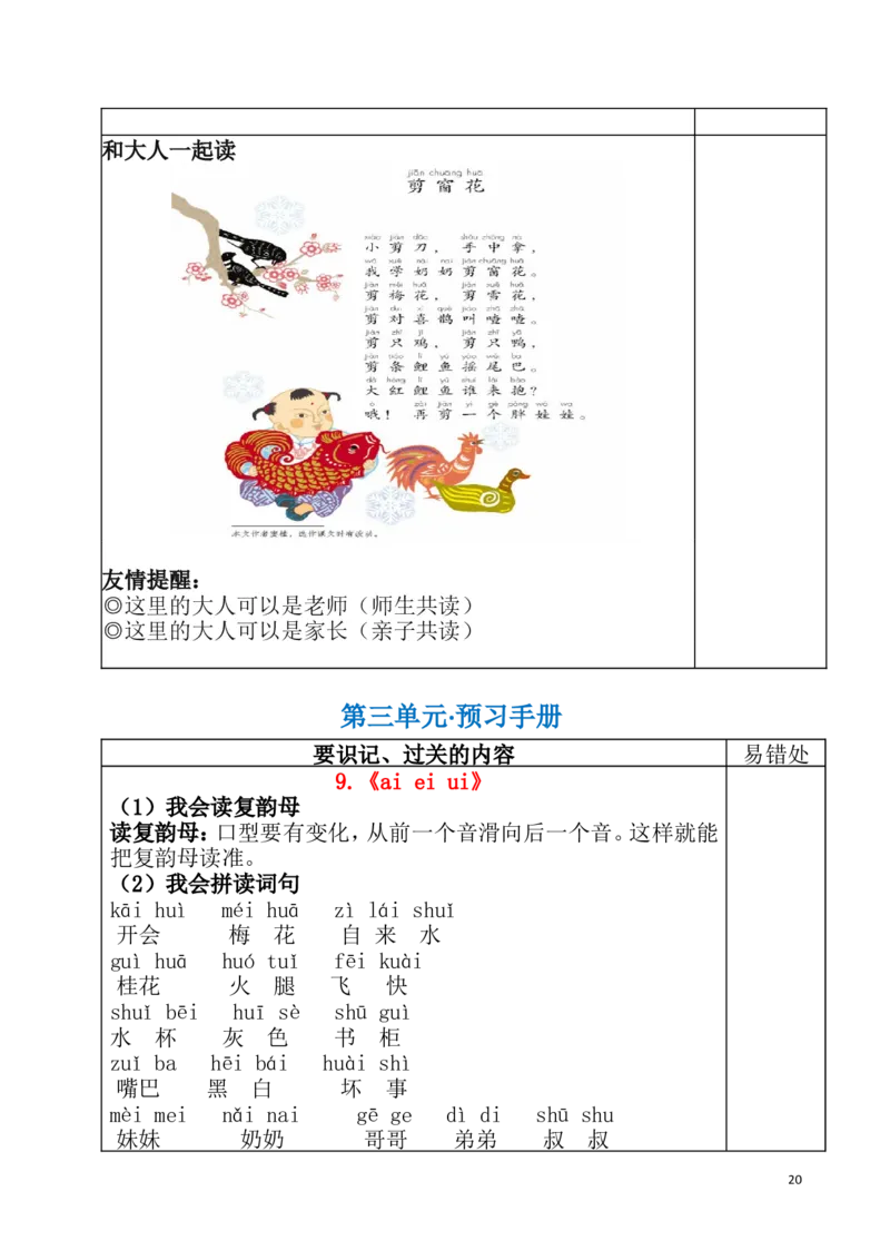 统编版语文一年级（上）1-8单元新课预习手册_一年级上下册资料_小学一年级学习资料-25年更新版_1-01、小学一年级语文上册_01、知识汇总_预习单