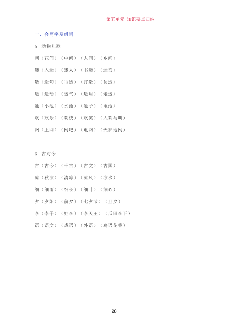 部编一年级语文（下册）全册知识要点汇总_一年级上下册资料_小学一年级学习资料-25年更新版_1-02、小学一年级语文下册_3-6-2-1、复习、知识点、归纳汇总_部编（人教）版_知识汇总