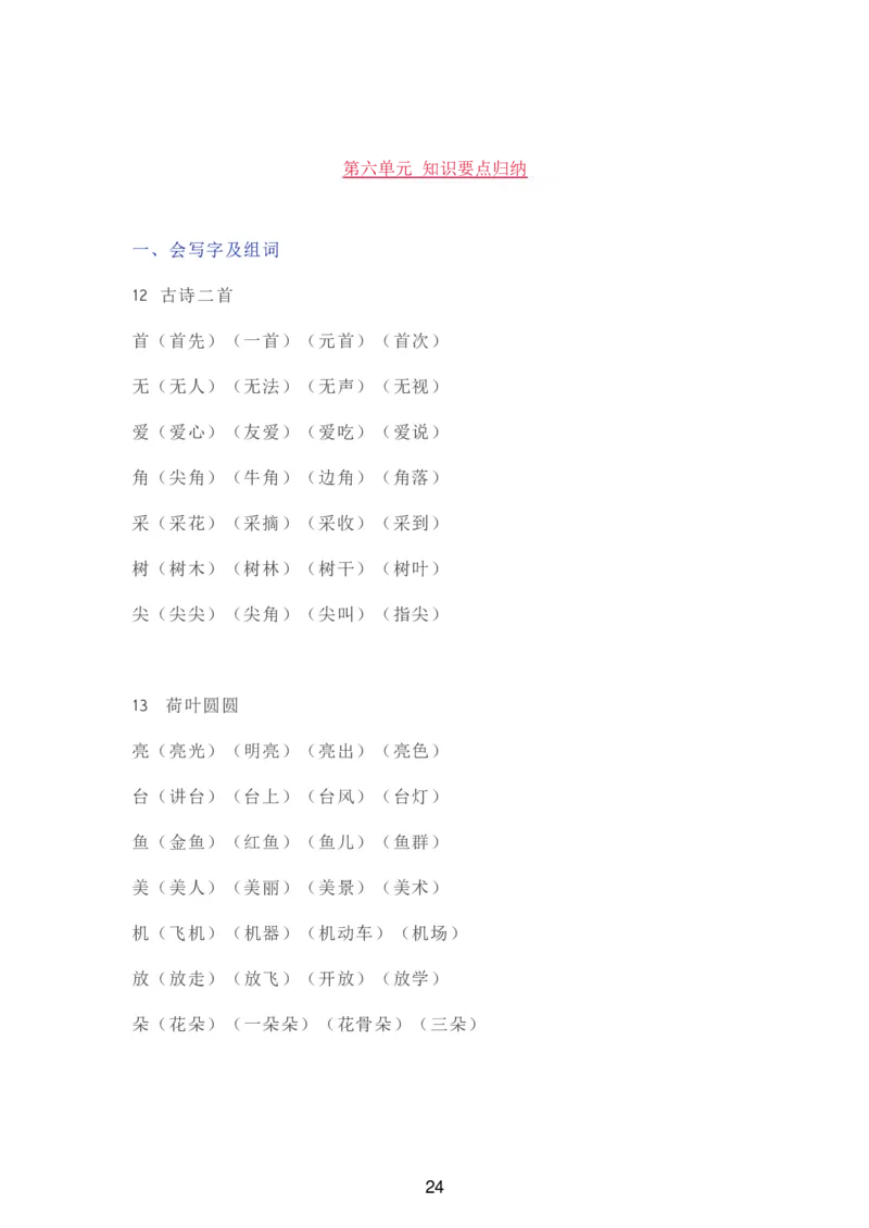 部编一年级语文（下册）全册知识要点汇总_一年级上下册资料_小学一年级学习资料-25年更新版_1-02、小学一年级语文下册_3-6-2-1、复习、知识点、归纳汇总_部编（人教）版_知识汇总