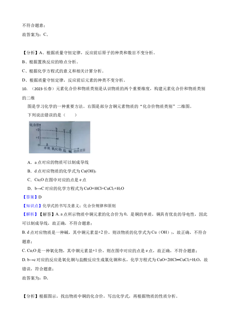 2023年吉林省长春市中考化学真题（解析卷）_吉林省长春市-历年中考真题_5-吉林省长春市-中考化学（2016-2025）
