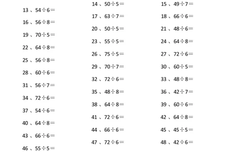表内除法第61~80篇（高级）_小学数学口算竖式脱式计算应用题一二三四五六年级上下册电_小学数学口算题库电子版（1-6）_小学数学口算二年级_口算题适合2年级
