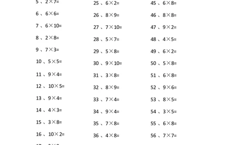表内乘法第41-60篇（高级）_小学数学口算竖式脱式计算应用题一二三四五六年级上下册电_小学数学口算题库电子版（1-6）_小学数学口算二年级_口算题适合2年级