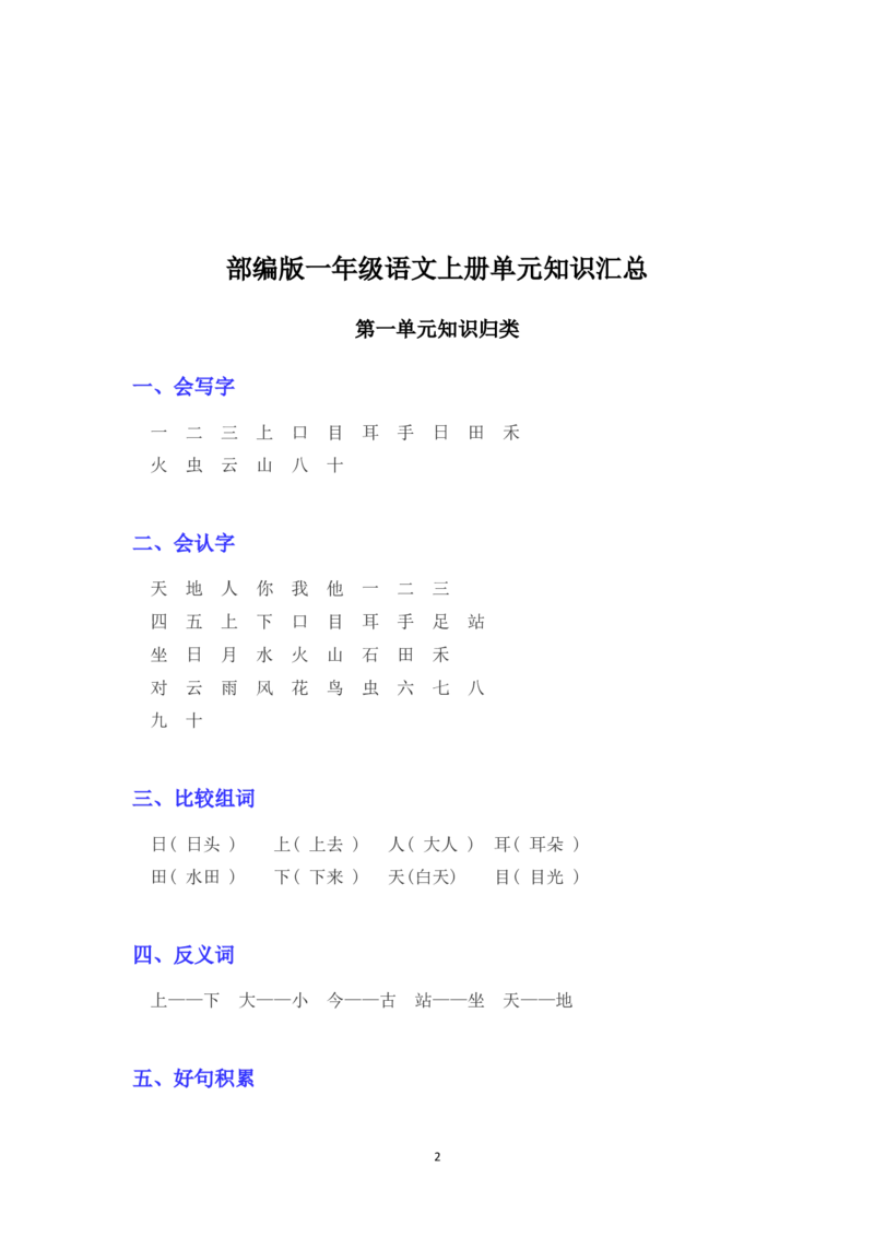 部编版一年级语文上册各单元知识点汇总_一年级上下册资料_小学一年级学习资料-25年更新版_1-01、小学一年级语文上册_01、知识汇总